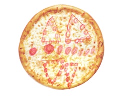 Example 1b Post-test example: My pepperoni pizza’s symmetrical be-cause in the middle I made a line and at the top I put two triangles that are facing up and two triangles that are facing down.