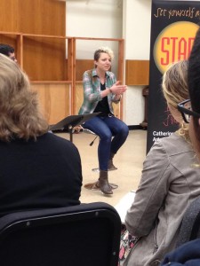 Claire Courchene speaking to students at Eastman
