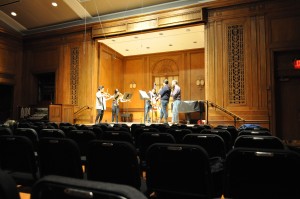 members of eighth blackbird rehearse with conservatory students for that evening's concert of music from 1924 at the Curtis Institute of Music. 