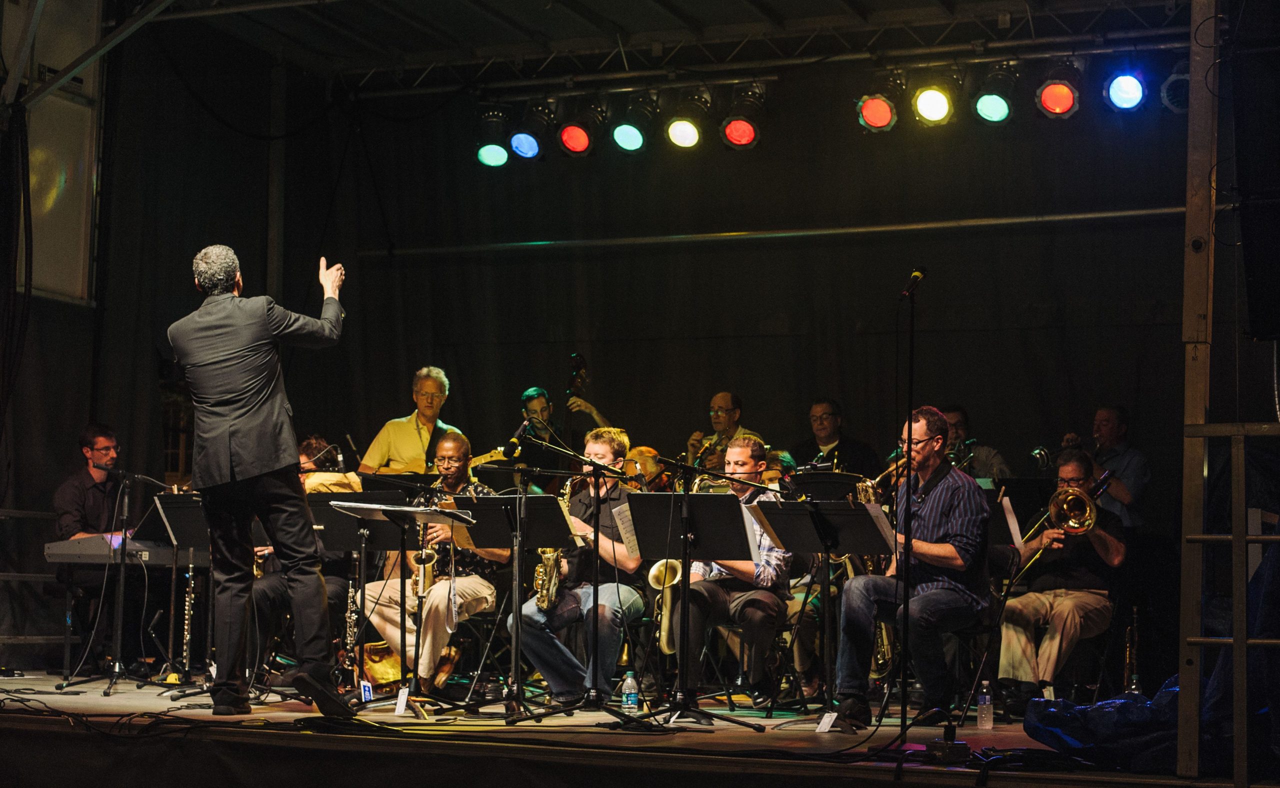 In this photo, Eastman Youth Jazz Orchestra, and New Horizons Vintage Jazz Band, and Music Educators Big Band, play on the Jazz Street Stage during the Xerox Rochester International Jazz Festival