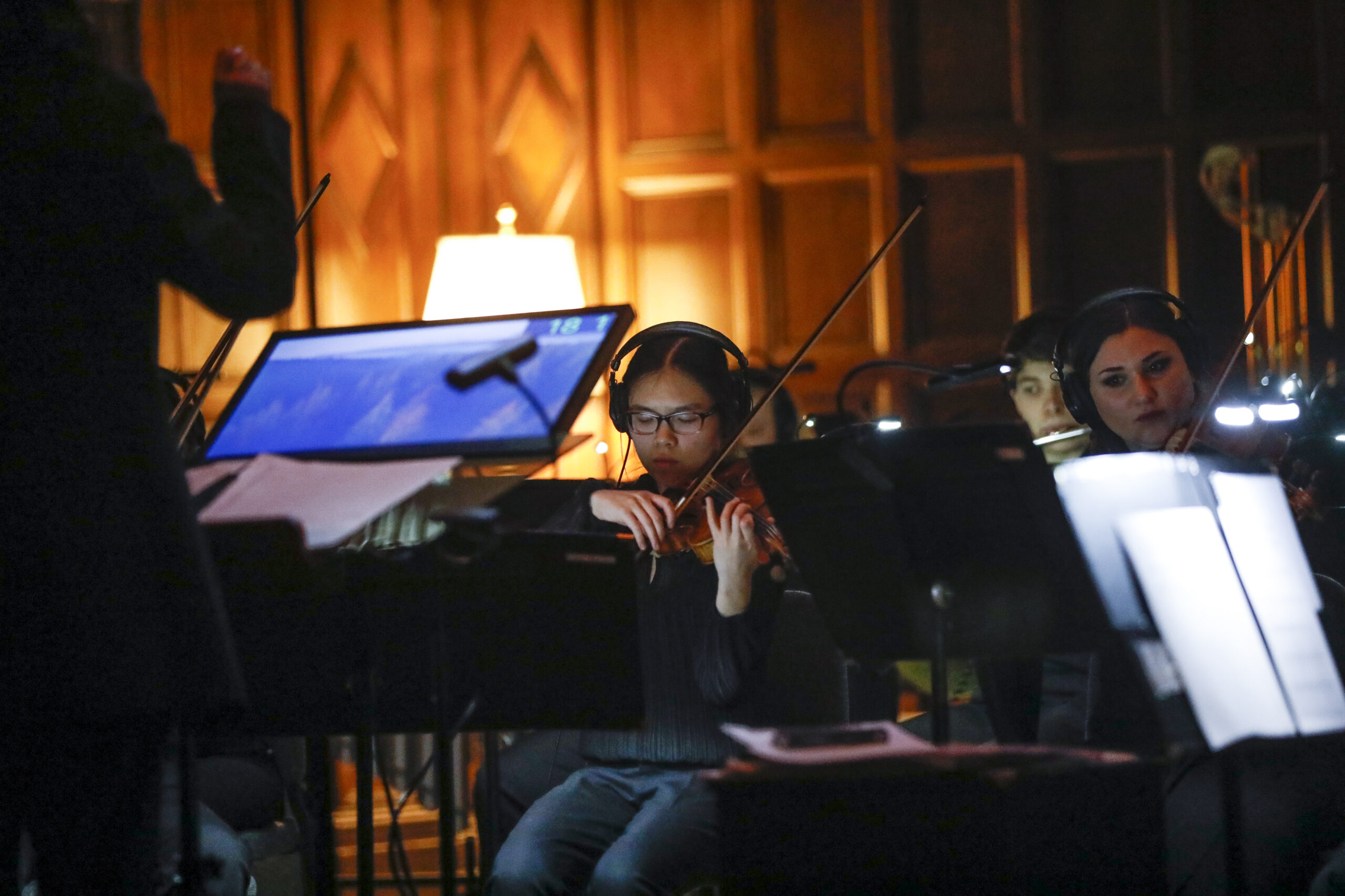 students performing a live to film orchestral event for Frankenstein