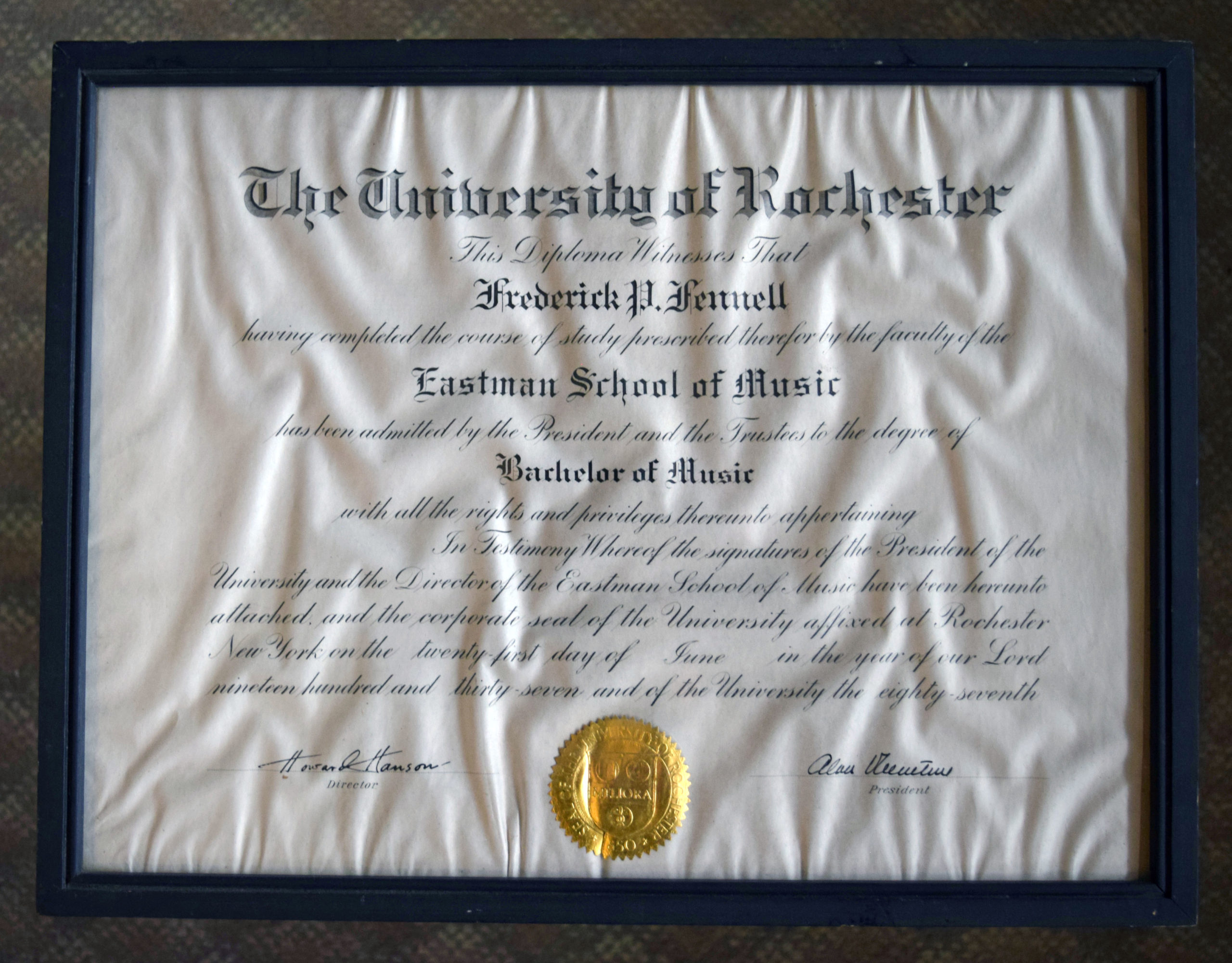 Fennell’s BM diploma from ESM (1937)