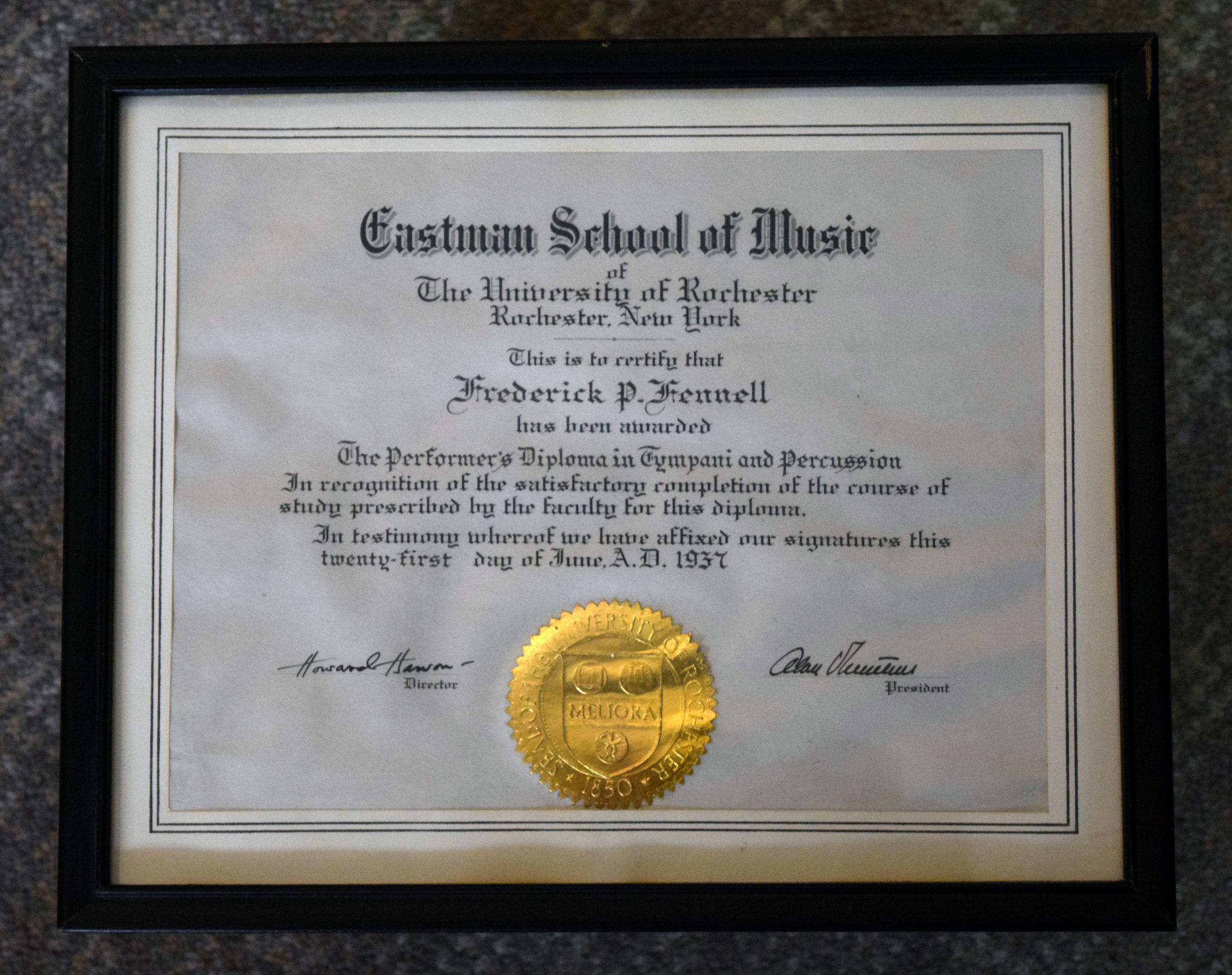 Fennell’s Performer’s diploma from ESM (1937) Fennell’s Performer’s diploma from ESM (1937)
