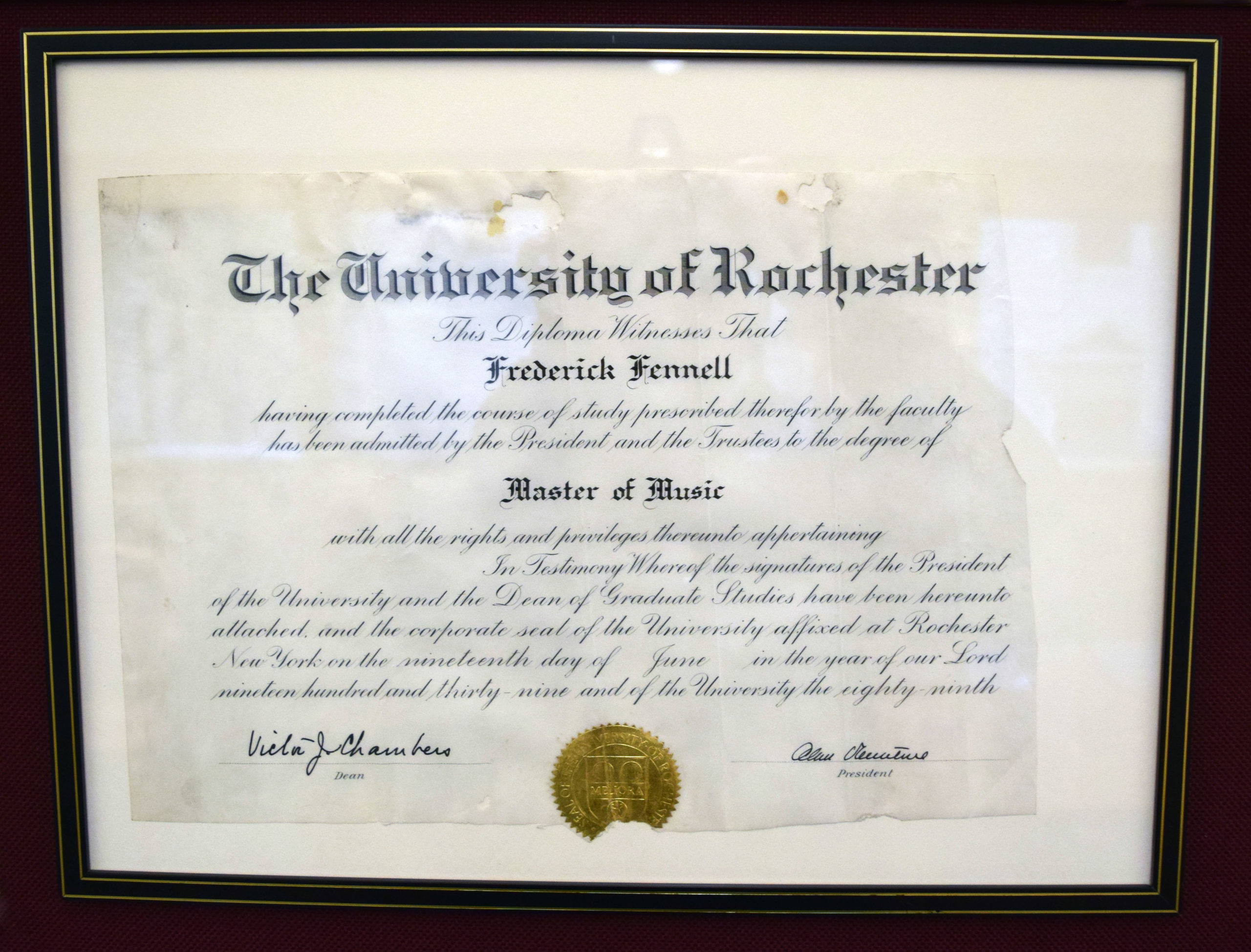 Fennell’s MM diploma from ESM (1939)