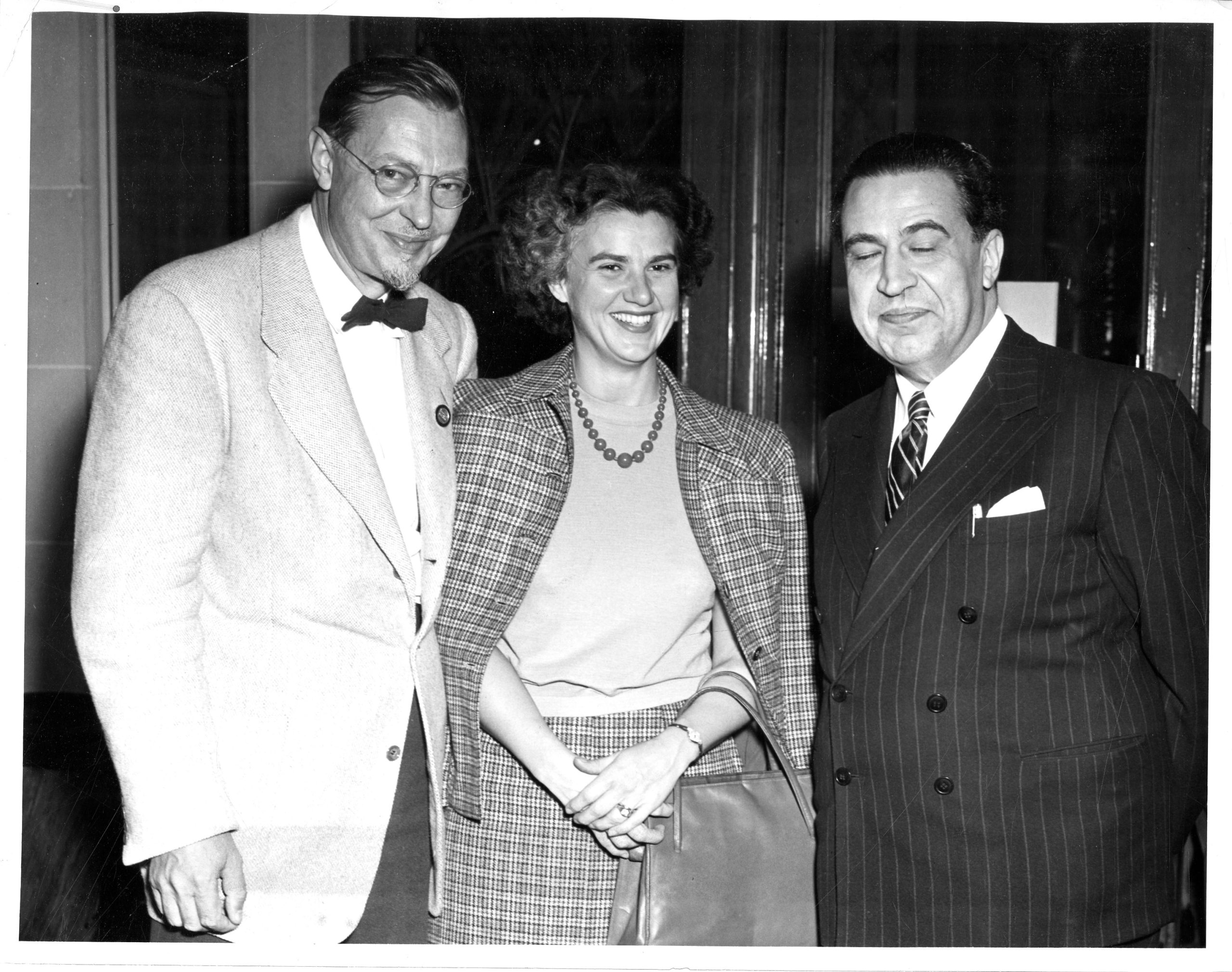Dr. Howard Hanson (U.S.A.), Mrs. Margaret Nelson Hanson, and Dr. Jaime Torres Bodet (1902-1974), Director-General of UNESCO (served 1948-52). Photo by the United States Information Service. Howard Hanson Collection.