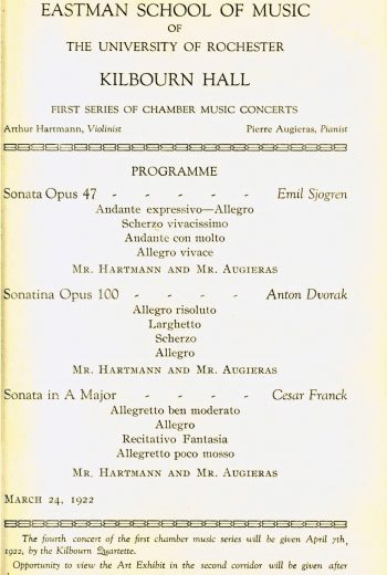 1922 March 24 1st Series of Chamber Music Concert Hartmann and Augieras