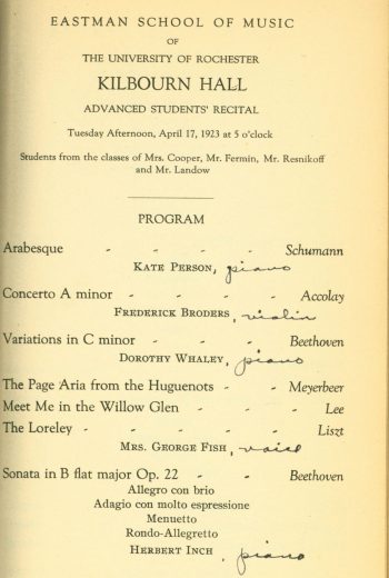 1923 17 April Advanced student recital