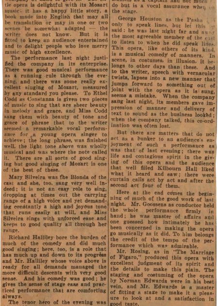 Press item. 1926 November 2 news item First American performance of Mozart’s Seraglio