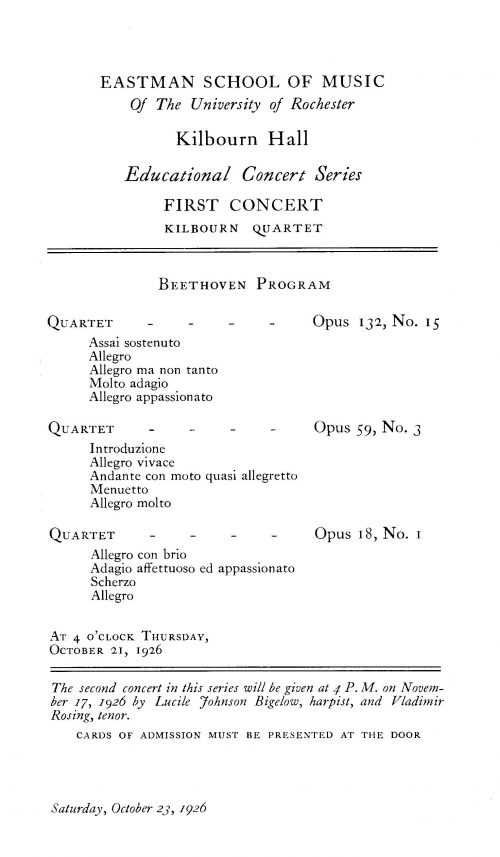 1926 October 23 First Beethoven Educational Concert