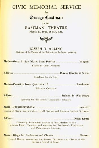 1932 March 23 Civic Memorial Service for George Eastman 1932 March 23 Civic Memorial Service for George Eastman