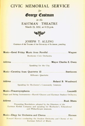 1932 March 23 Civic Memorial Service for George Eastman