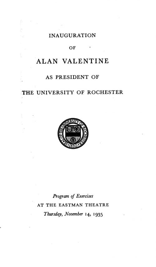 1935 November 14 Inauguration of Alan Valentine at UR_Page_1