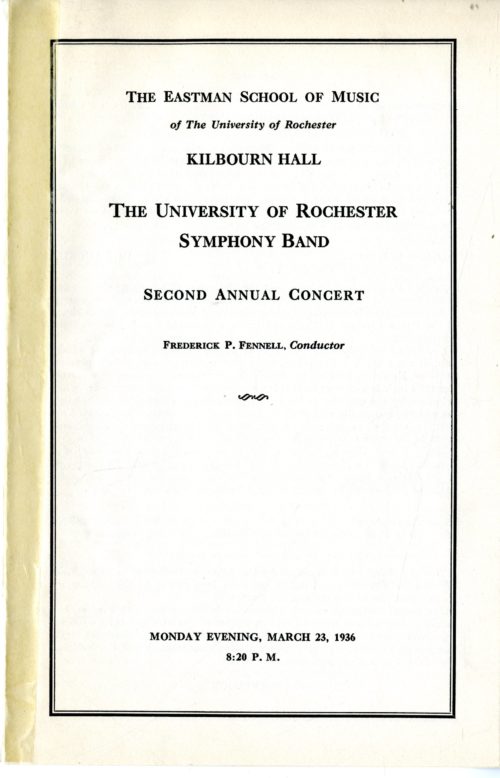 Printed program for the UR Symphony Band concert of March 23rd