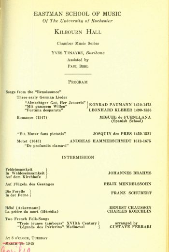 1945 April 10 Yves Tinayre baritone