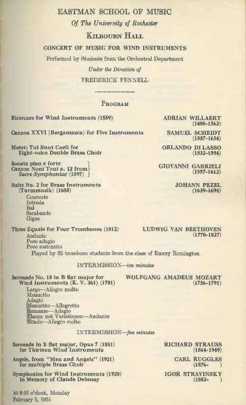 1951 February 5 Music for Wind Instruments with Fennell page 1