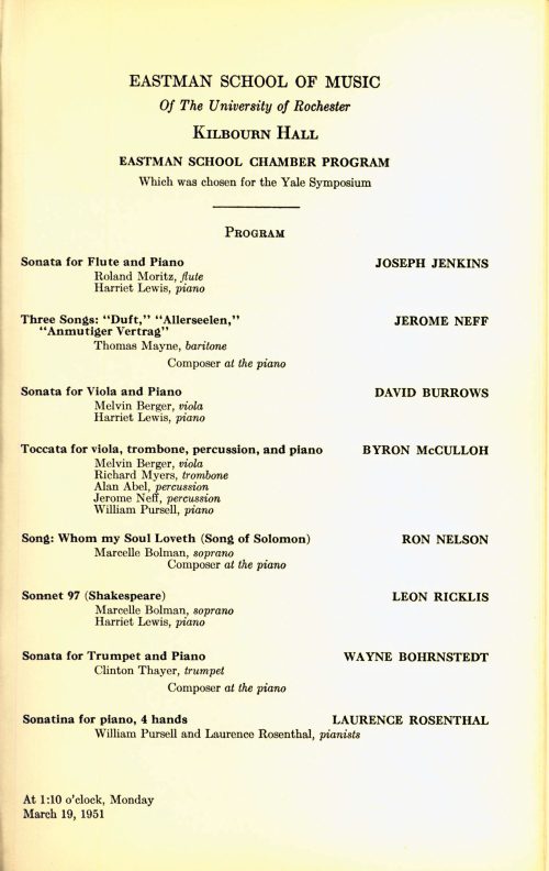 1951 March 19 Chamber program for the Yale Symposium