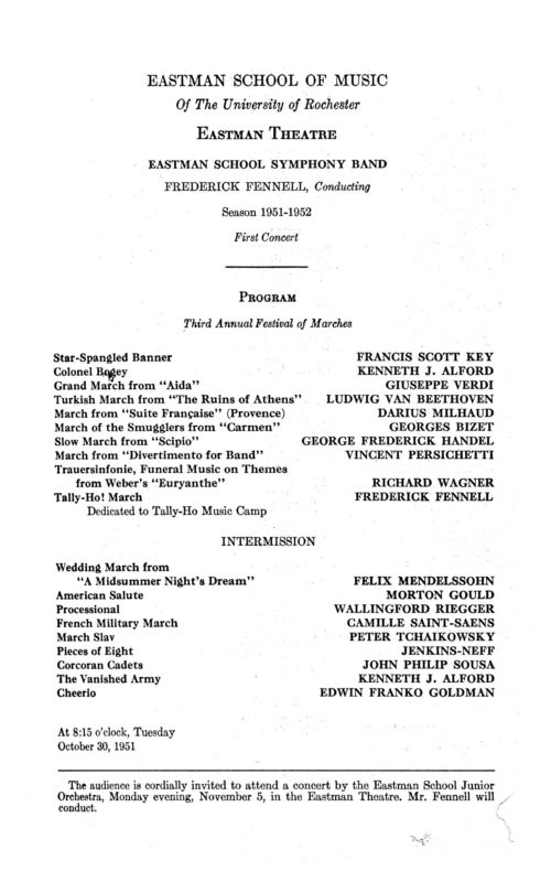 1951 October 30 Marches Concert with Eastman School Symphony Band_Page_1 1951 October 30 Marches Concert with Eastman School Symphony Band_Page_1