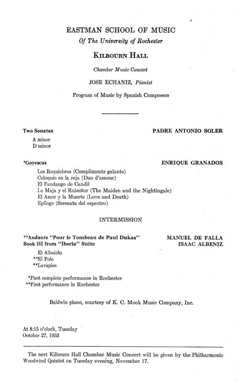 1953 October 27 Echaniz Piano Spanish Music 1953 October 27 Echaniz Piano Spanish Music