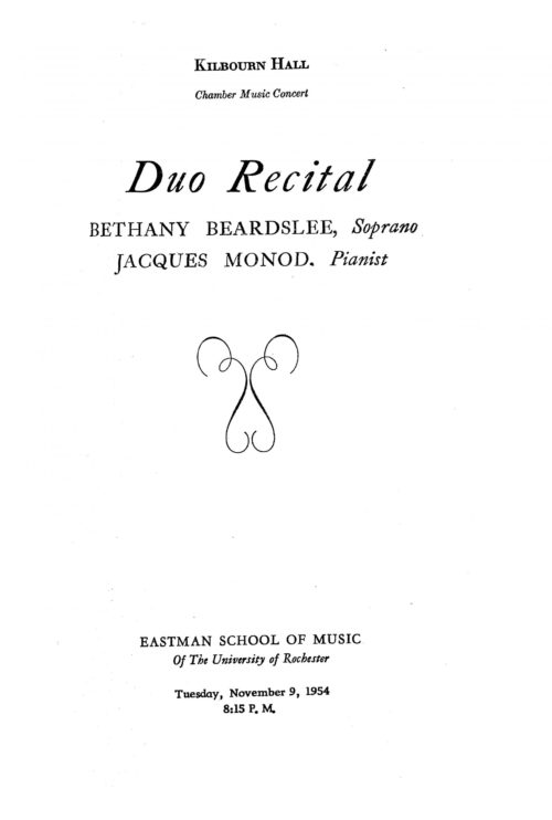 1954 November 9 Bethany Beardslee with Jacques Monod_Page_1 1954 November 9 Bethany Beardslee with Jacques Monod_Page_1
