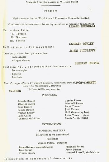 1957 April 12 Percussion Ensemble and Composition Concert