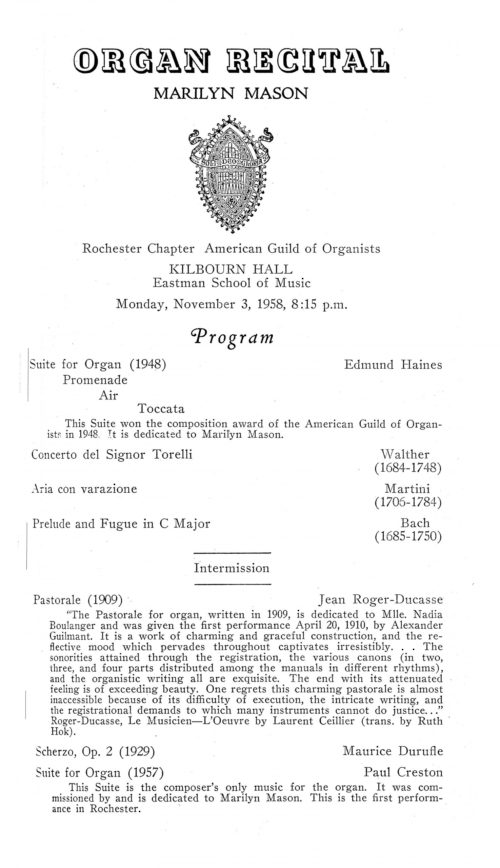 1958 November 3 Marilyn Mason Organ 1958 November 3 Marilyn Mason Organ