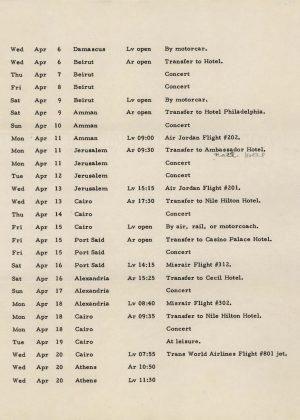 1960 Eastman String Quartet tour itinerary page 3