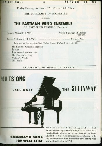 1961 November 17 Eastman Wind Ensemble at Carnegie Hall page 2