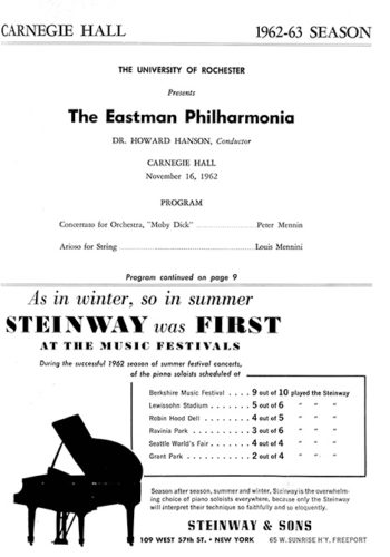 1962 November 16 Eastman Philharmonia at Carnegie Hall page 2 1962 November 16 Eastman Philharmonia at Carnegie Hall page 2