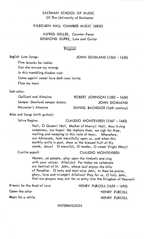 1962 October 23 Alfred Deller, Counter-Tenor, and Desmond Dupre, Lute and Guitar_Page_1