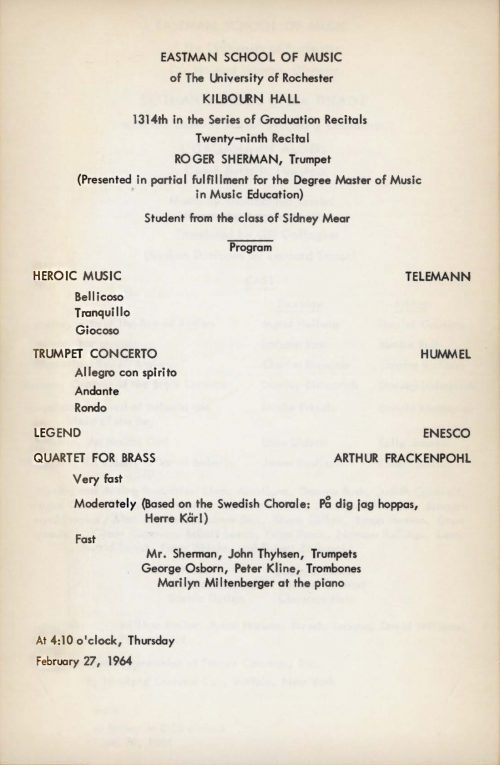 1964 February 27 Roger Sherman Trumpet Recital