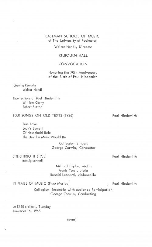 1965 November 16 Convocation Paul Hindemith 70th anniversary page 1