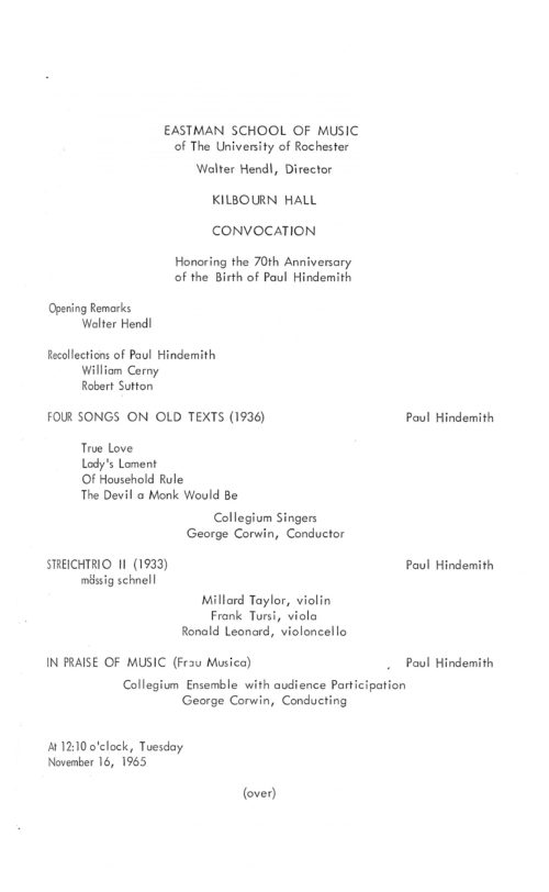 1965 November 16 Convocation Paul Hindemith 70th anniversary page 1 1965 November 16 Convocation Paul Hindemith 70th anniversary page 1