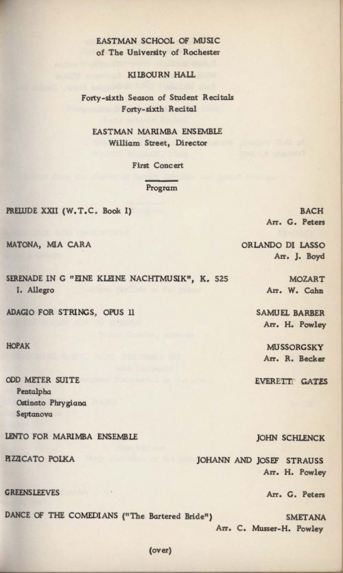 1967 February 8 Eastman Marimba Ensemble first concert page 1