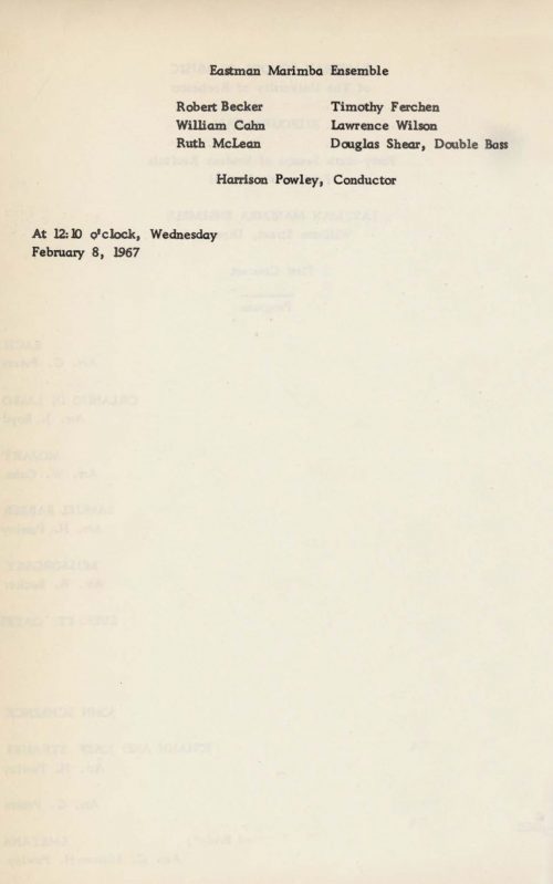 1967 February 8 Eastman Marimba Ensemble first concert page 2