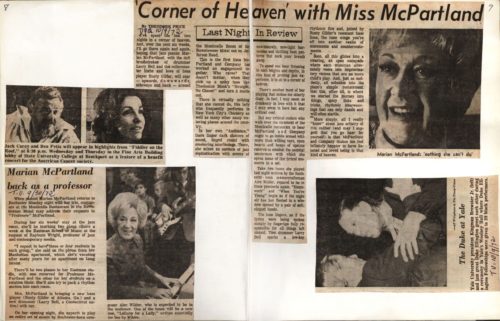 1972 October 4 Corner of Heaven with Miss McPartland Scrapbook Article Scrapbook pages with articles about Marian McPartland’s activities in Rochester in 1972.