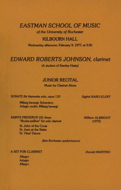 1977 February 9 Edward Roberts Johnson, Clarinet