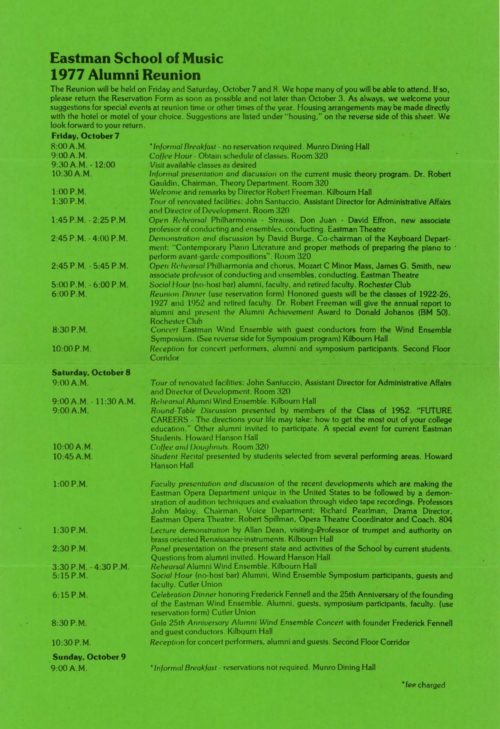 A Celebration Weekend Honoring Members of the Eastman Wind Ensemble and Dr. Frederick Fennell Poster Page 2
