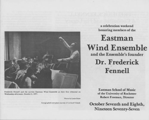A Celebration Weekend Honoring Members of the Eastman Wind Ensemble and Dr. Frederick Fennell Page 1