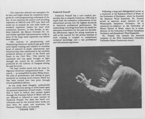 A Celebration Weekend Honoring Members of the Eastman Wind Ensemble and Dr. Frederick Fennell Page 3