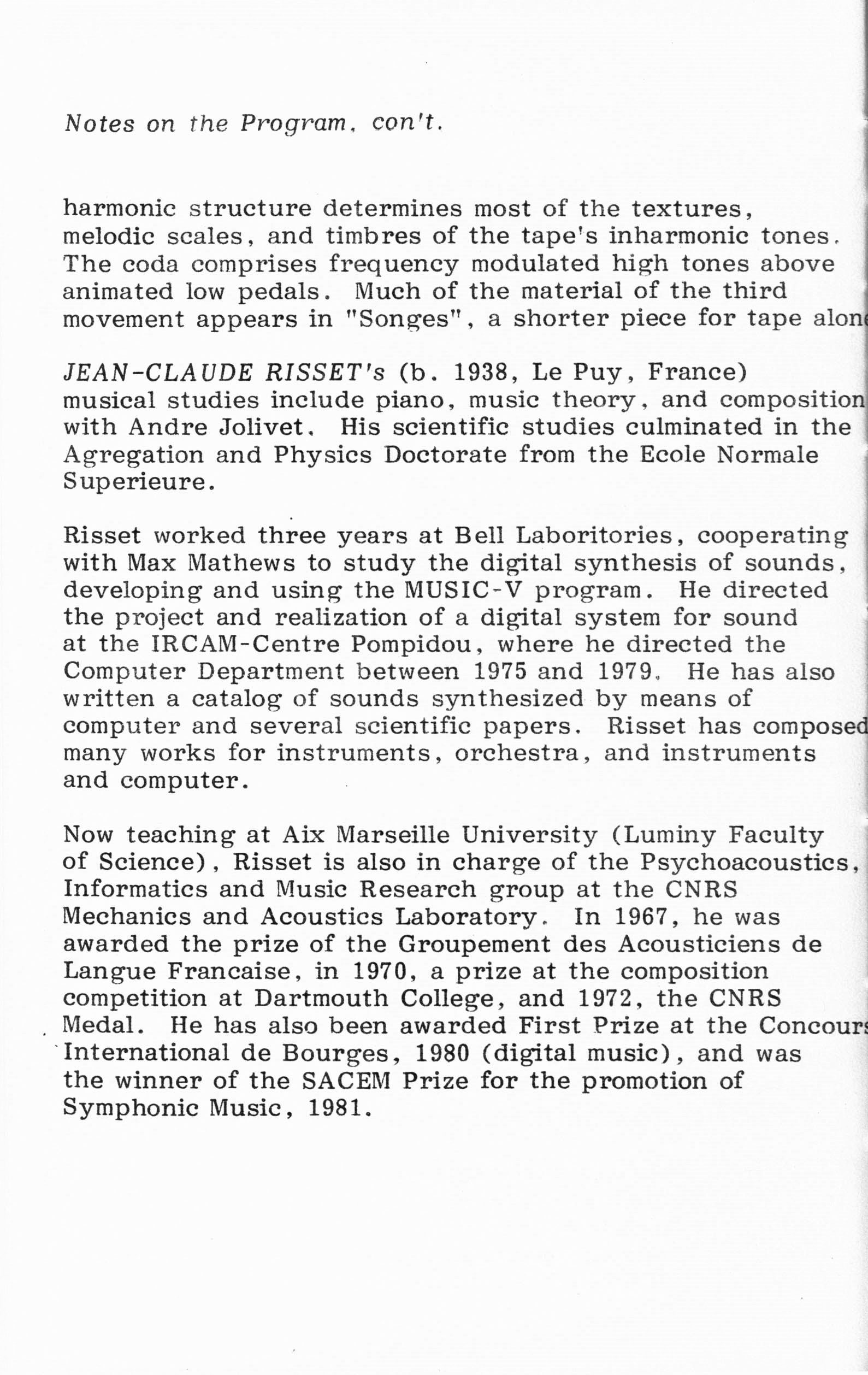 1983 ICMC Concert III program, page 10