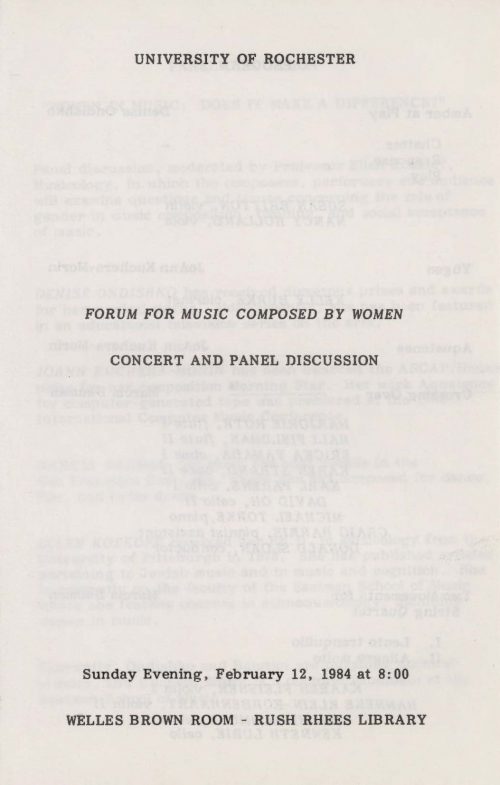 1984 February 12 Forum for Music Composed by Women page 1
