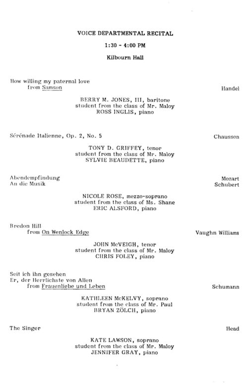 1990 October 24 Voice Departmental Recital (Includes Anthony Dean Griffey)_Page_2 1990 October 24 Voice Departmental Recital (Includes Anthony Dean Griffey)_Page_2