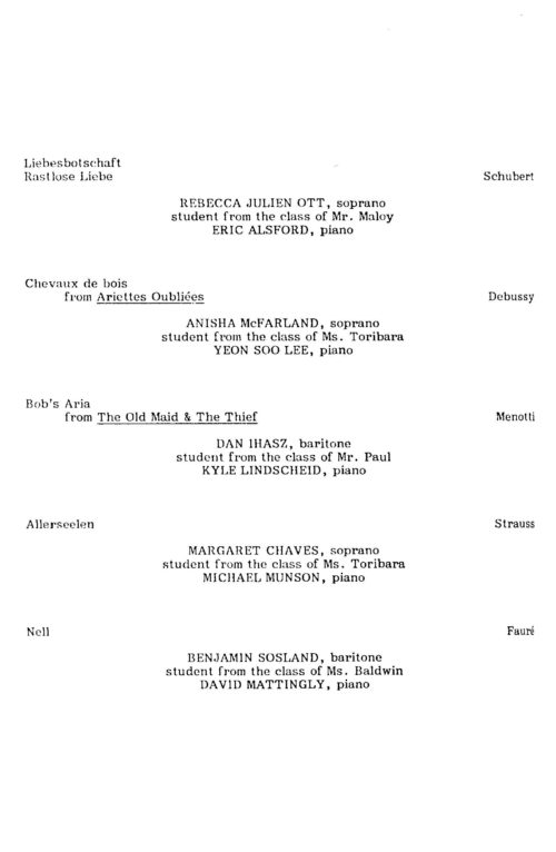 1990 October 24 Voice Departmental Recital (Includes Anthony Dean Griffey)_Page_4 1990 October 24 Voice Departmental Recital (Includes Anthony Dean Griffey)_Page_4