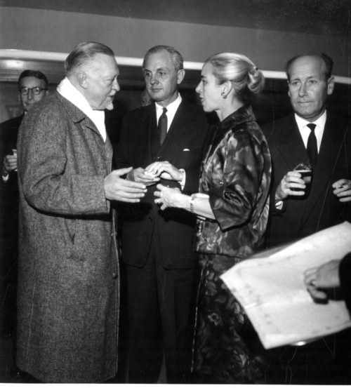 At a reception following the concert in Fribourg on December 5th, 1961, Dr. Hanson visits with U.S. Ambassador Robert McKinney and Mrs. McKinney.