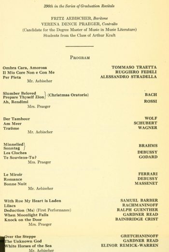 30 April 1948 Baritone and Contralto Degree Recital