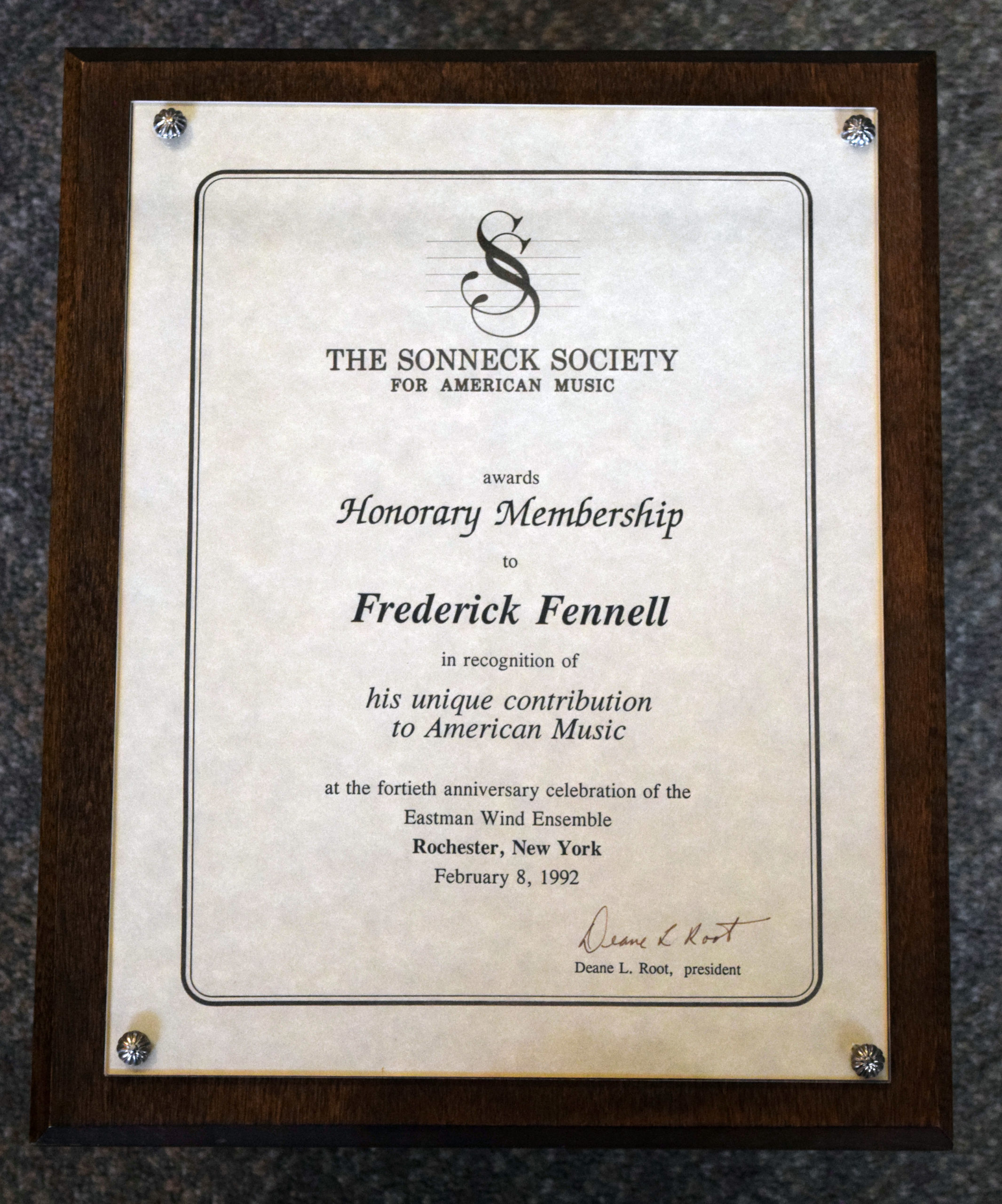 Sonneck Society Honorary Membership (1992) Sonneck Society Honorary Membership