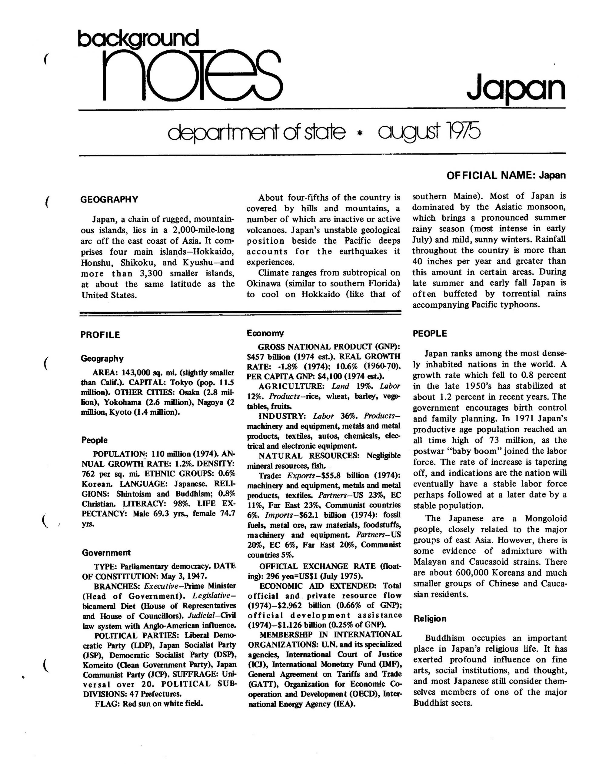 State department notes- Japan State department notes- Japan