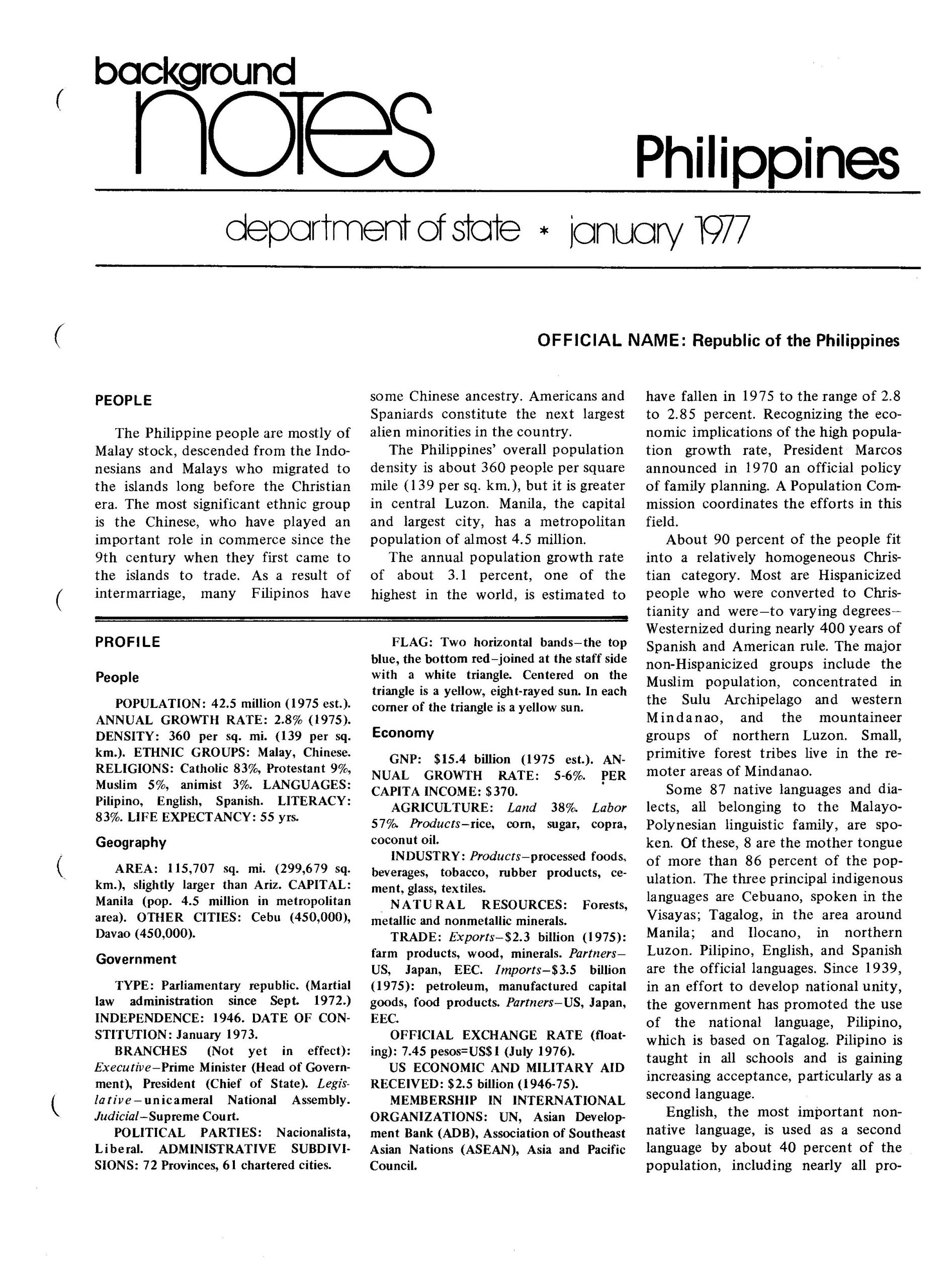 State department notes- Philippines State department notes- Philippines