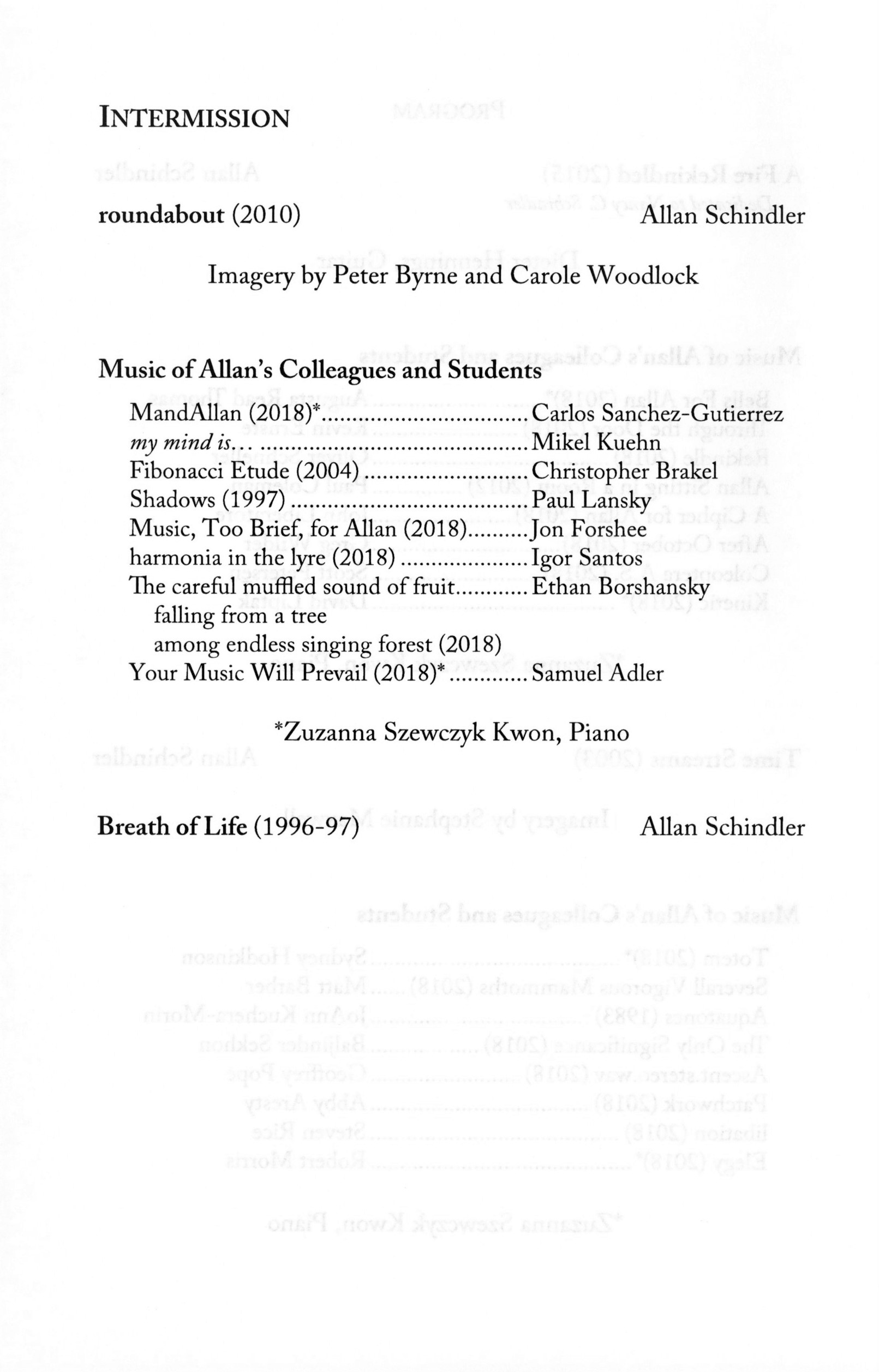 Allan Schindler memorial concert program