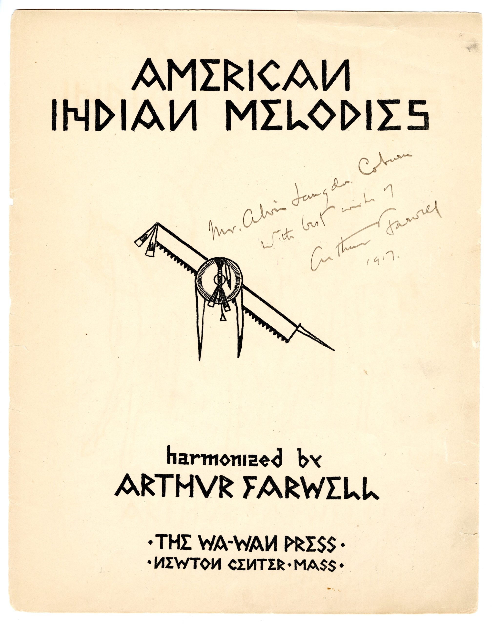 American Indian Melodies, title page with handwritten inscription by Farwell.